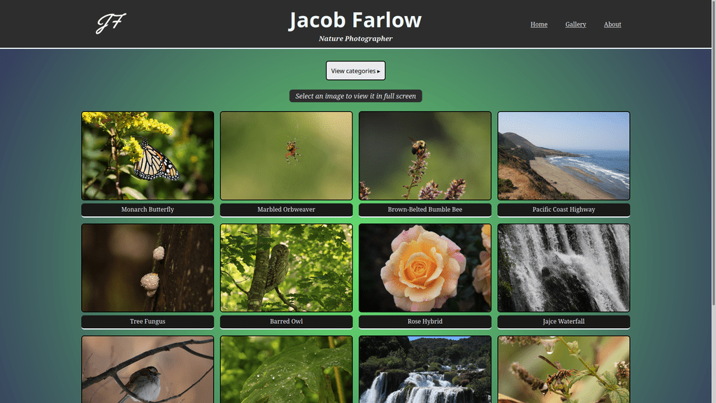 Gallery landing page, showing thumbnail images with their titles