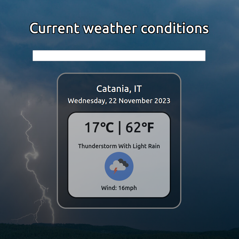 Screenshot of the weather app website's search page